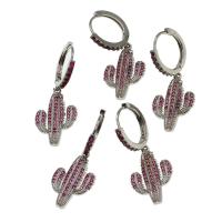 Huggie Hoop Drop Earring, Brass, Opuntia Stricta, micro pave cubic zirconia & for woman, mixed colors, 22x15x2mm, Sold By Pair