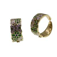 cobre Cuff Ring Finger, Ajustável & com padrão de flores & micro pavimento em zircônia cúbica & para mulher & esmalte, cores misturadas, 20x20x10mm, vendido por PC