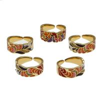 cobre Cuff Ring Finger, Ajustável & com padrão de borboleta & micro pavimento em zircônia cúbica & para mulher & esmalte, cores misturadas, 20x20x10mm, vendido por PC