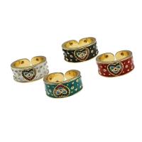 Brass Cuff Finger Ring Adjustable & with heart pattern & micro pave cubic zirconia & for woman & enamel Sold By PC