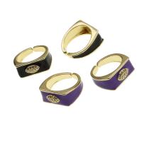 cobre Cuff Ring Finger, Ajustável & micro pavimento em zircônia cúbica & para mulher & esmalte, Mais cores pare escolha, 23x22x10mm, vendido por PC