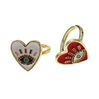 Cubic Zirconia Micro Pave Brass Ring Heart Adjustable & with eye pattern & micro pave cubic zirconia & for woman & enamel Sold By PC