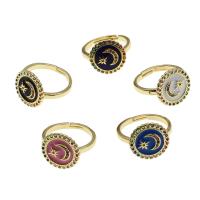 Cubic Zirconia Micro Pave Brass Ring, Adjustable & micro pave cubic zirconia & for woman & enamel, more colors for choice, 21x20x5mm, Sold By PC