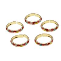 Žalvarinis Cuff Finger Ring, Reguliuojamas & moters & emalė, mišrios spalvos, 21x21x4mm, Pardavė PC