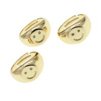 Cubique anneau en laiton Circonia Micro Pave, Visage de sourire, Réglable & pavé de micro zircon & pour femme, doré, 23x22x13mm, Vendu par PC