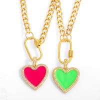 Cubic Zircon Micro Pave Brass Necklace, Heart, micro pave cubic zirconia & for woman & enamel, more colors for choice, 32x25mm, Length:40 cm, Sold By PC