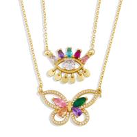 Cubic Zircon Micro Pave Brass Necklace micro pave cubic zirconia & for woman mixed colors Length 50 cm Sold By PC