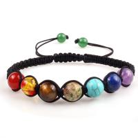 Mixed Gemstone 7 Chakra Gemstone Yoga Beaded Bracelets Wax Cord with Magnesite & Lapis Lazuli & turquoise & Tiger Eye braided bracelet & Unisex Sold Per Approx 9.5 Inch Strand