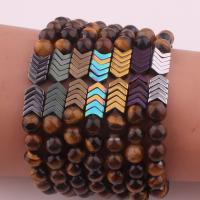 Natural Tiger Eye Bracelets, with Hematite, plated, Unisex & different styles for choice, more colors for choice, Length:Approx 7.5 Inch, Sold By PC
