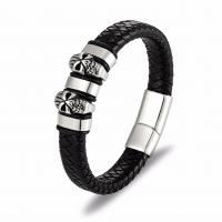 cuir PU bracelet, Placage de couleur argentée, styles différents pour le choix & pour homme, noire, 12mm, Vendu par PC