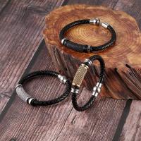 Leather Bracelet, plated, braided bracelet & for man, black, 6mm, Length:Approx 8.27 Inch, Sold By PC