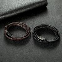 Leather Wrap Bracelet titanium steel magnetic clasp gun black plated multilayer & braided bracelet & Unisex 6mm Sold Per Approx 16.17 Inch Strand
