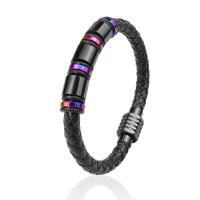 PU Leather Bracelet, with Titanium Steel, plated, braided bracelet & for man, more colors for choice, 7mm, Length:Approx 8.27 Inch, Sold By PC