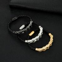 Leather Bracelet, with Titanium Steel, plated, braided bracelet & Unisex, more colors for choice, 11x6mm, Length:Approx 8.27 Inch, Sold By PC