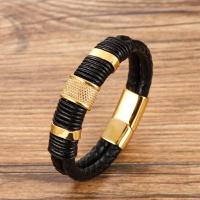 PU Leather Bracelet, with Titanium Steel, plated, Double Layer & braided bracelet & for man, more colors for choice, Length:Approx 8.27 Inch, Sold By PC