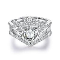 Rhinestone палец кольцо, Латунь, с Кристаллы, плакирован серебром, три части & Женский, серебряный, не содержит никель, свинец, 6mm, продается указан