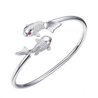 Brass Cuff Bangle with Cubic Zirconia Fish silver color plated for woman silver color nickel lead & cadmium free 3mm Sold By PC