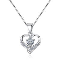 Rhinestone Brass Pendants, with Rhinestone, Heart, silver color plated, for woman, silver color, nickel, lead & cadmium free, 14.70x14.15mm, Sold By PC
