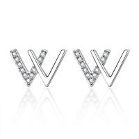 Brass Stud Earring Letter W silver color plated for woman silver color nickel lead & cadmium free Sold By Pair