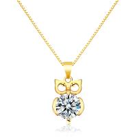 Cubic Zircon Micro Pave Brass Necklace, with Cubic Zirconia, Owl, gold color plated, box chain & for woman, golden, nickel, lead & cadmium free, 9.75x18.55mm, Sold By PC