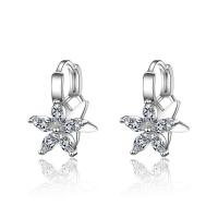 Brass Leverback Earring, Flower, micro pave cubic zirconia & for woman, silver color, 20x12mm, Sold By Pair