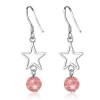 Brass Drop Earring with Strawberry Quartz Star for woman mixed colors 35mm 12mm 6mm Sold By Pair