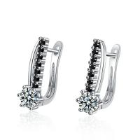 Brass Leverback Earring micro pave cubic zirconia & for woman silver color 21mm Sold By PC