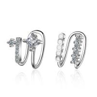 Fashion Earring Cuff and Wraps, Brass, plated, micro pave cubic zirconia & for woman, silver color, 15mm,12mm,, Sold By PC
