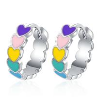 Brass Huggie Hoop Earring Heart epoxy gel for woman multi-colored 15mm Sold By Pair