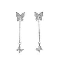 Brass Split Earring, Butterfly, for woman & with rhinestone, more colors for choice, 53x12mm, Sold By Pair