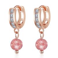 Huggie Hoop Drop Earring, Strawberry Quartz, with Brass, micro pave cubic zirconia & for woman, more colors for choice, 22mm,12mm,6mm,, Sold By Pair