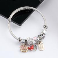 Titanium Steel European Cuff Bangle, plated, Adjustable & for woman & with rhinestone, more colors for choice, Sold By PC