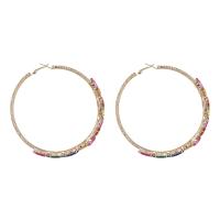 Tibetan Style Hoop Earring, plated, for woman & with rhinestone, more colors for choice, nickel, lead & cadmium free, 92x89mm, Sold By Pair