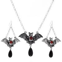Tibetan Style Jewelry Set, earring & necklace, with Cubic Zirconia, Bat, plated, Unisex & Halloween Jewelry Gift, more colors for choice, 82mm, Length:54 cm, Sold By Set