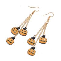 Tibetan Style Drop Earring, Pumpkin, plated, Halloween Jewelry Gift & for woman & enamel, mixed colors, 12x95mm, Sold By Pair