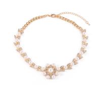Tibetan Style Jewelry Necklace, with Plastic Pearl, for woman & with rhinestone, golden, Length:18 Inch, Sold By PC