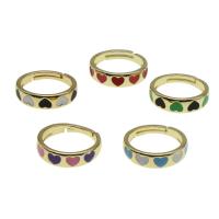 Brass Finger Ring, Adjustable & with heart pattern & for woman & enamel, more colors for choice, 21x21x5mm, Sold By PC