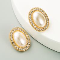 Zinc Alloy Stud Earring fashion jewelry & for woman & with rhinestone golden Sold By Pair