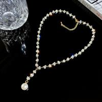 Tibetan Style Jewelry Necklace, with Plastic Pearl, fashion jewelry & for woman & with cubic zirconia, golden, Length:15.35 Inch, Sold By PC