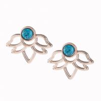 Tibetan Style Earring Jacket, with Resin, Lotus, plated, fashion jewelry & imitation turquoise & for woman, more colors for choice, Sold By Pair