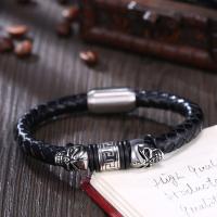 PU Leather Bracelet, with Titanium Steel, plated, braided bracelet & different size for choice & for man, black, 12x43mm, Sold By PC