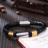 Cuir bracelet, Placage, bracelet tressé & normes différentes pour le choix & pour homme, noire, 12x50mm, Vendu par PC