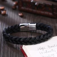 Leather Bracelet stainless steel magnetic clasp plated braided bracelet & for man black Sold By Strand