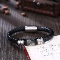 Leather Bracelet with Stainless Steel plated braided bracelet & for man black Sold By PC