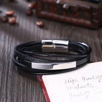 Leather Bracelet, with Titanium Steel, plated, different size for choice & for man, black, 7x42mm, Sold By PC