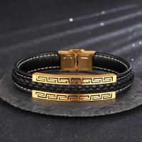 Leder Armband, mit Titanstahl, plattiert, geflochten & für den Menschen, schwarz, 12mm, Länge:ca. 210 Millimeter, verkauft von PC