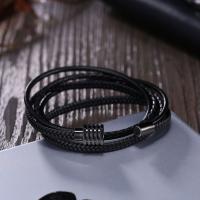 PU Leather Bracelet with Titanium Steel plated braided bracelet & for man black Length Approx 210 mm Sold By PC