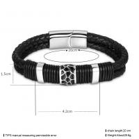 Cuir bracelet, avec Acier titane, Placage, Double couche & bracelet tressé & normes différentes pour le choix & pour homme, noire, 15x42mm, Vendu par PC