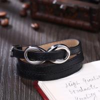 Leather Bracelet, with Titanium Steel, plated, multilayer & for man, black, 40x19mm, Length:Approx 200 mm, Sold By PC