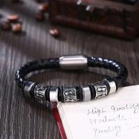 Leather Bracelet with Titanium Steel silver color plated braided bracelet & for man black Sold By PC